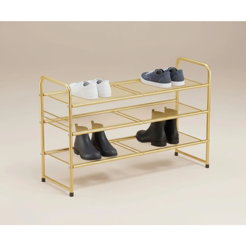 33-дюймовая металлическая полка для обуви, 3-х уровневая сверхпрочная сетчатая полка для хранения для органайзера для шкафа, золотого цвета
33-дюймовая металлическая полка для обуви, 3-х уровневая сверхпрочная сетчатая полка для хранения для органайзера для шкафа, золотого цвета