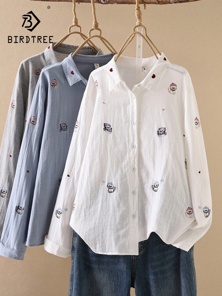 New 2026 Autumn Women Cotton Yarn Long Sleeve Shirt, Turn-down Collar Cat Embroidery, Mori Girl OL Korean Loose Blouse T67355CC
New 2026 Autumn Women Cotton Yarn Long Sleeve Shirt, Turn-down Collar Cat Embroidery, Mori Girl OL Korean Loose Blouse T67355CC