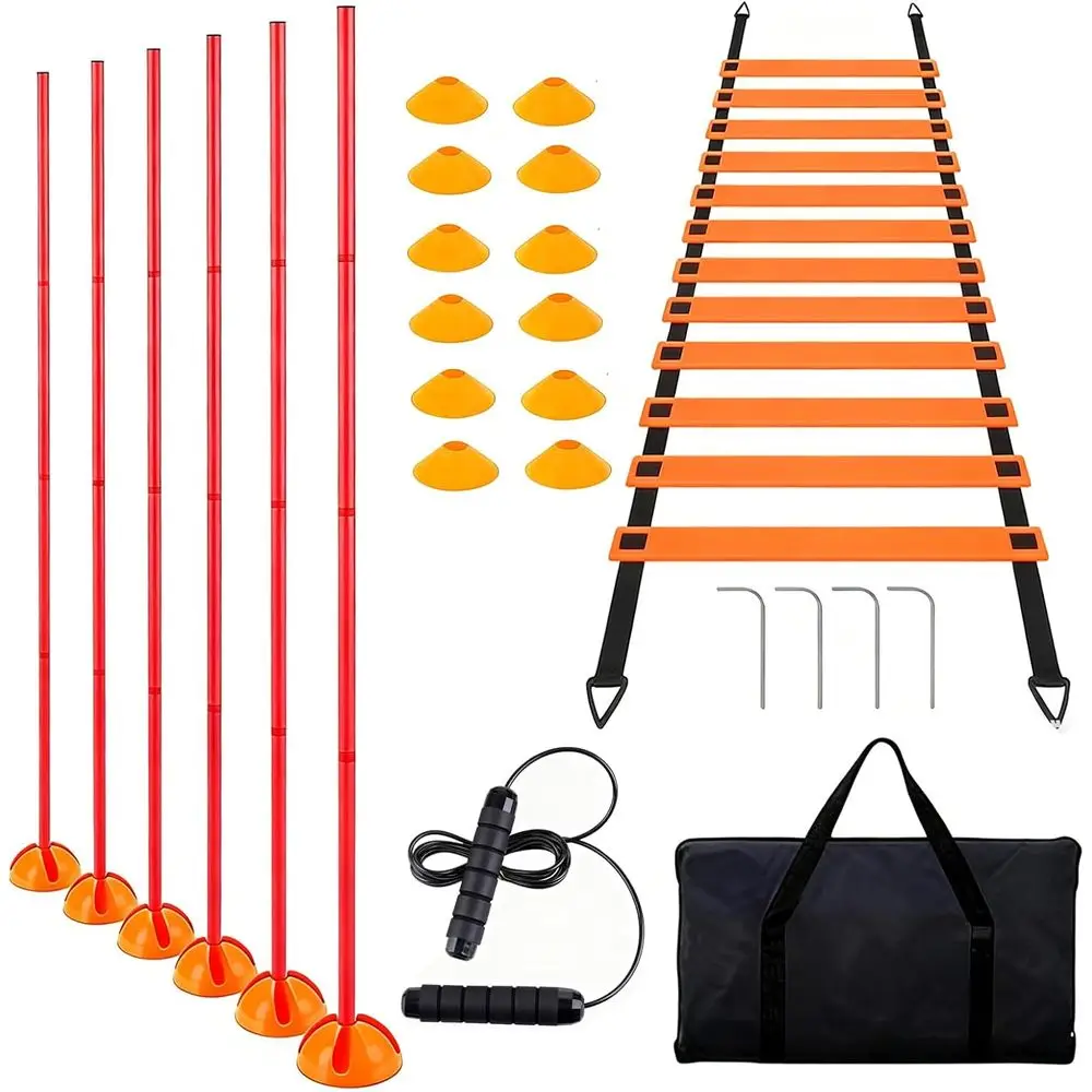 6-Piece 6ft Soccer Agility Poles Set with Speed Ladder, Disc Cones, and Jump Ropes for Training
6-Piece 6ft Soccer Agility Poles Set with Speed Ladder, Disc Cones, and Jump Ropes for Training