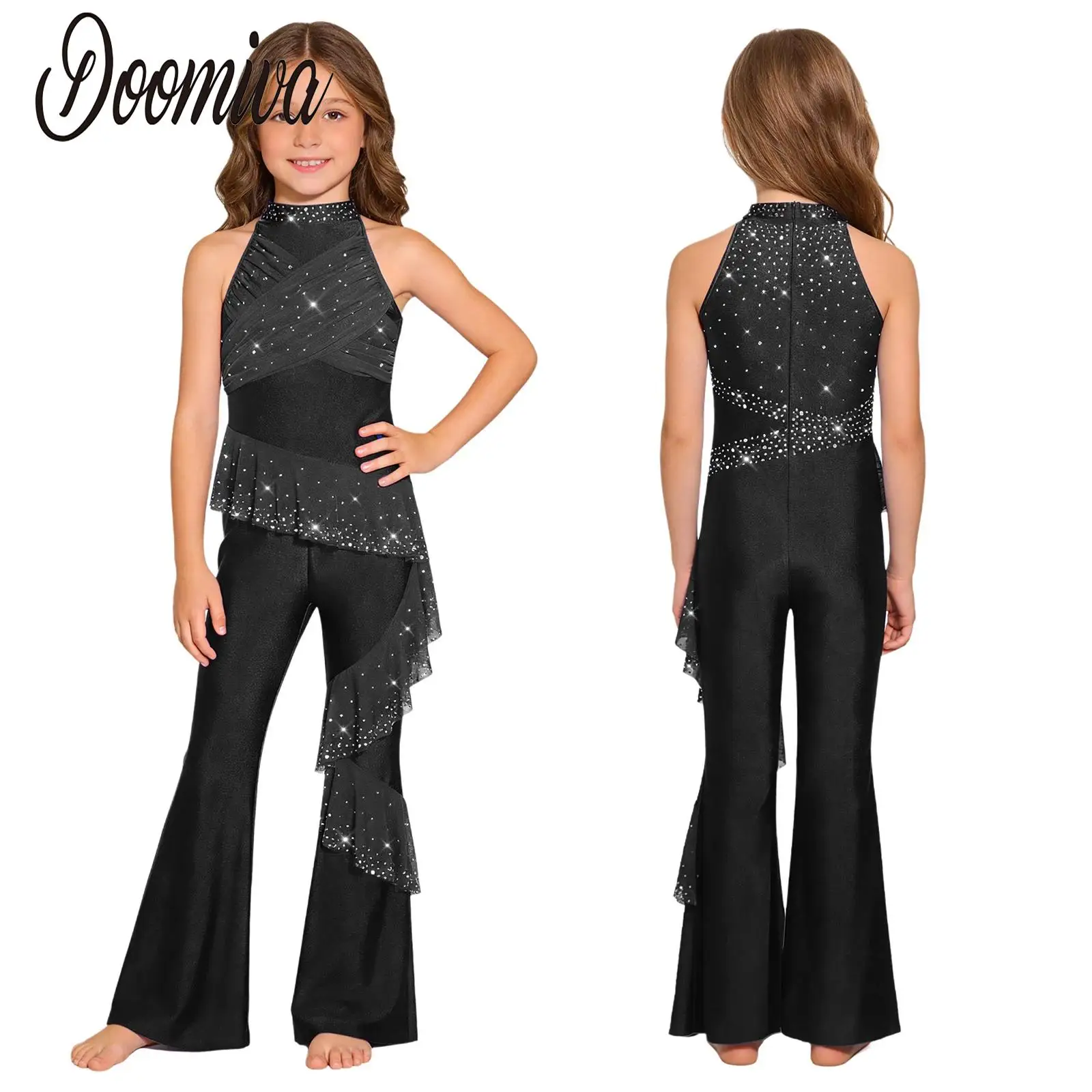 Kids Girls Skating Gymnastic Latin Dance Performance Jumpsuits Jazz Tango Costumes Sleeveless Mesh Ruffles Bell-Bottom Bodysuit
Kids Girls Skating Gymnastic Latin Dance Performance Jumpsuits Jazz Tango Costumes Sleeveless Mesh Ruffles Bell-Bottom Bodysuit