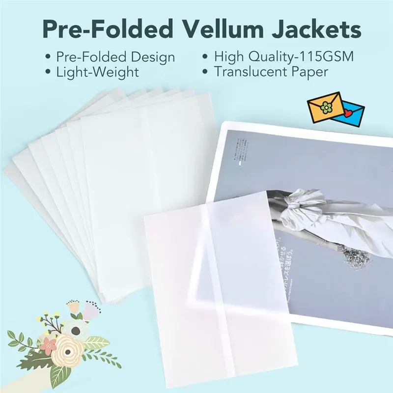 AT16 120Pcs Pre-Folded Vellum Paper, Printable Vellum Jackets Translucent Vellum Paper 5X7 Inch Vellum Paper Wraps
AT16 120Pcs Pre-Folded Vellum Paper, Printable Vellum Jackets Translucent Vellum Paper 5X7 Inch Vellum Paper Wraps