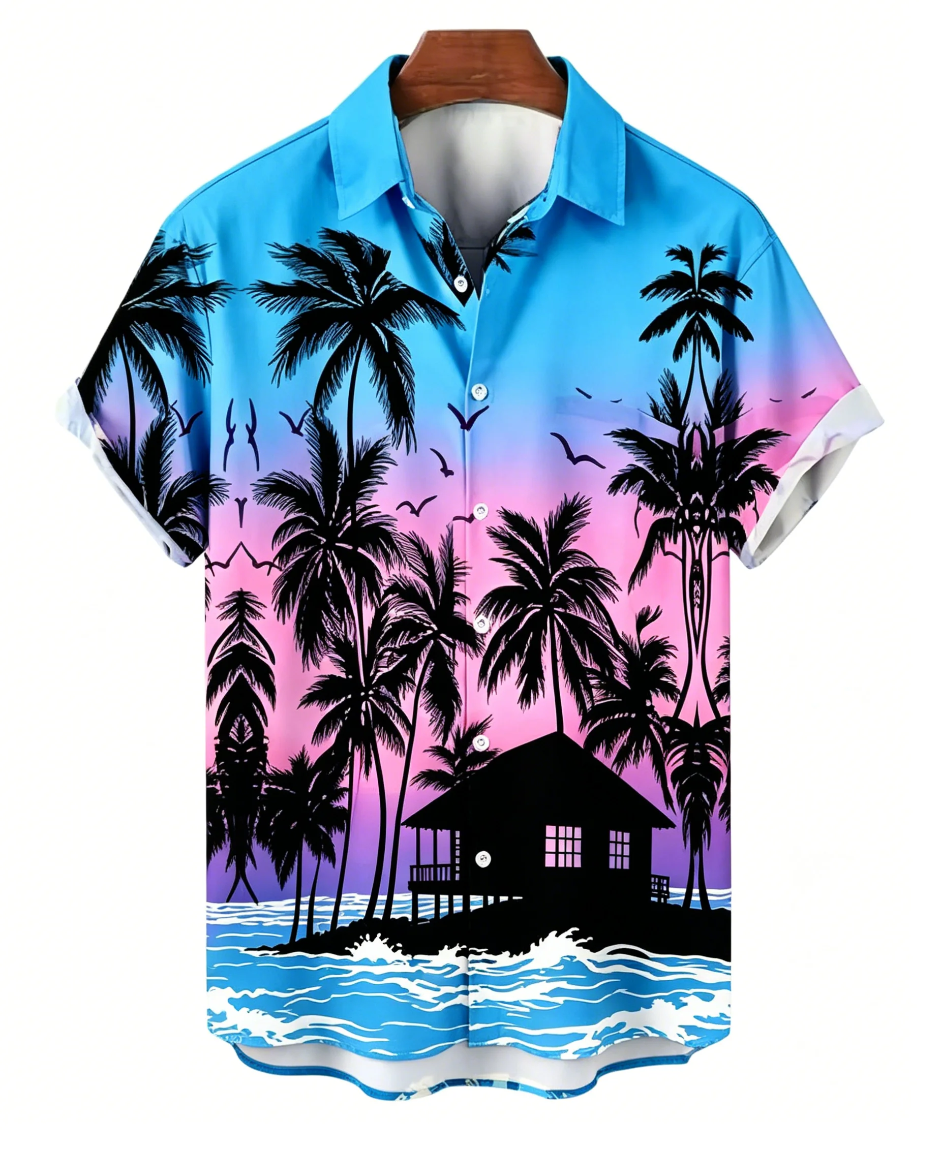 Men's Spring Summer Lapel Shirt, Gradient Tropical Coconut Tree Print Casual Tops for Daily Vacation Beach Street Outfit
Men's Spring Summer Lapel Shirt, Gradient Tropical Coconut Tree Print Casual Tops for Daily Vacation Beach Street Outfit