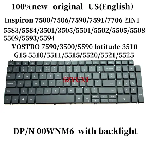 100%NEW US For DELL Inspiron 7500 7506 7590 7591 7706 5582 5584 3501 3505 5501 5502 5505 5508 5509 G15 5510 5515 keyboard 0WNM6