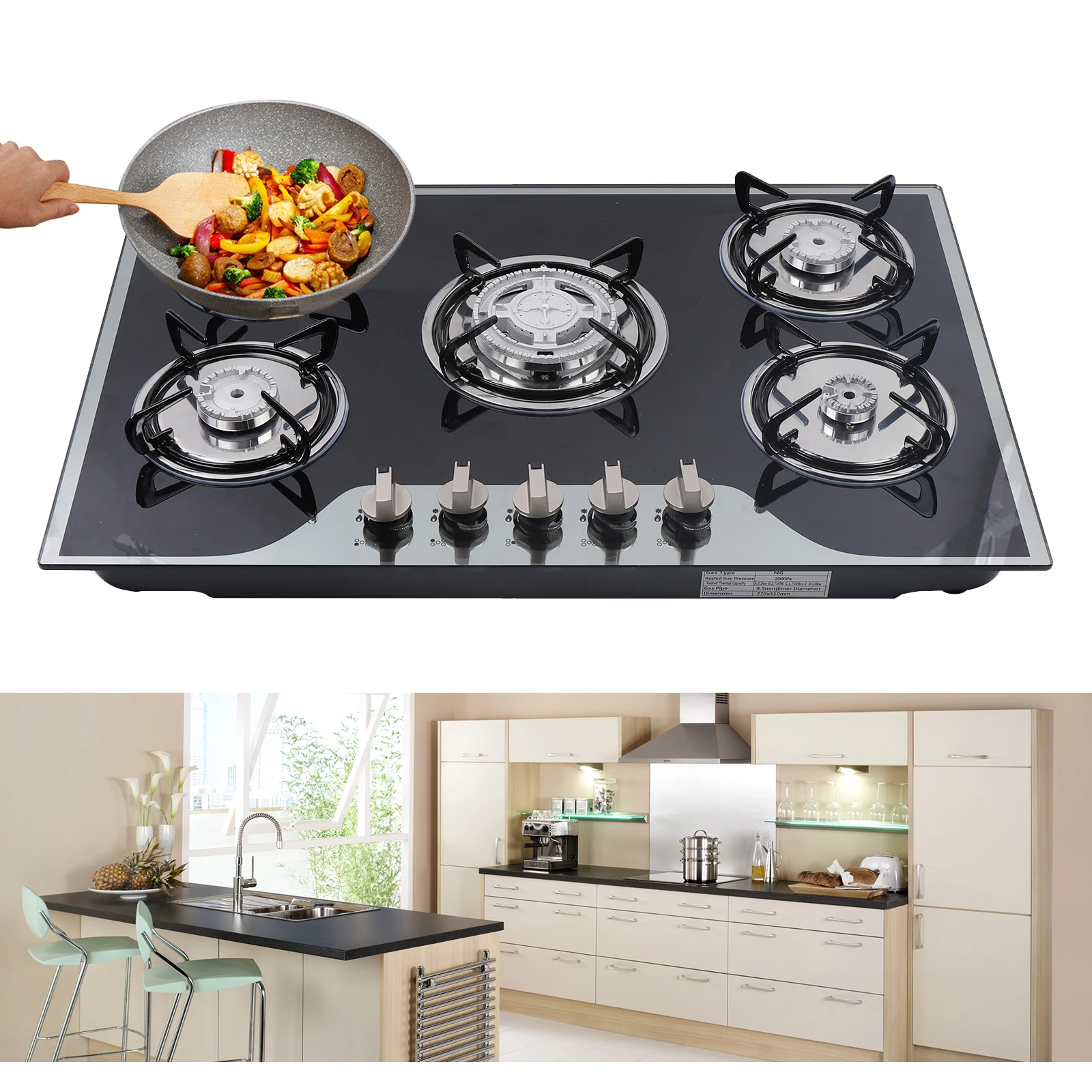 30.3Inch LPG / NG Gas Cooktop Built-in 5 Burner Stove Hob Cooktop Tempered Glass
30.3Inch LPG / NG Gas Cooktop Built-in 5 Burner Stove Hob Cooktop Tempered Glass