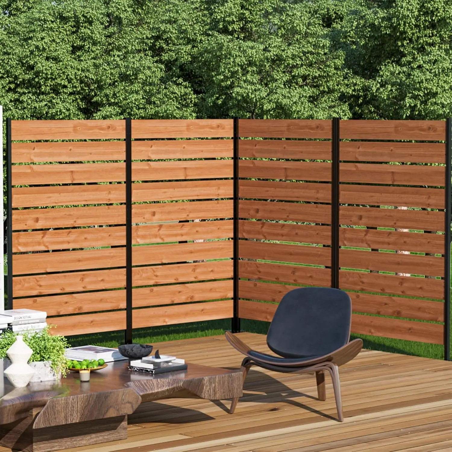 Modern Shade 5' x 3' Wood Privacy Fence Screen (4 Panel) Natural Cedar Wood, Outdoor Privacy Fence Panel for Deck, Customized
Modern Shade 5' x 3' Wood Privacy Fence Screen (4 Panel) Natural Cedar Wood, Outdoor Privacy Fence Panel for Deck, Customized
