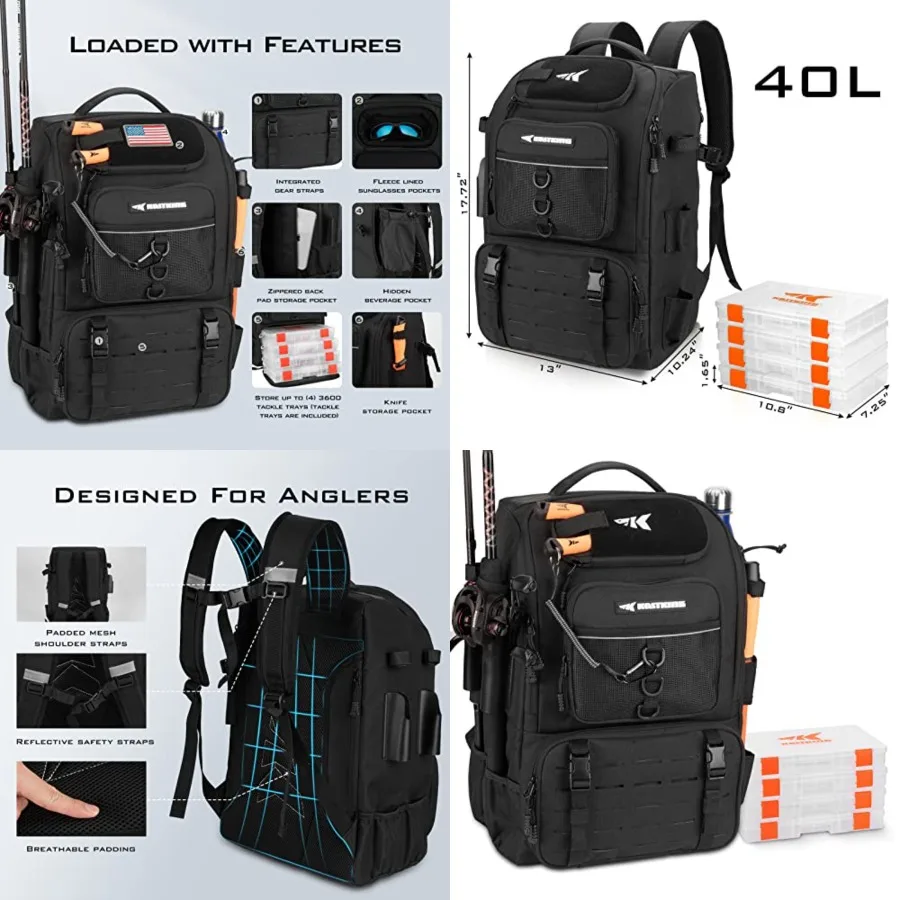 KarryAll Fishing Tackle Backpack with Rod Holder 4 Tackle Boxes, 40/26L Tackle Bag Storage Fishing Gear and Equipment
KarryAll Fishing Tackle Backpack with Rod Holder 4 Tackle Boxes, 40/26L Tackle Bag Storage Fishing Gear and Equipment