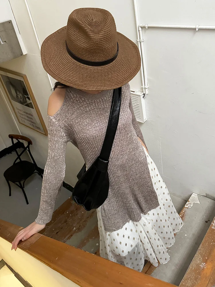 LAMBO Mixed Color iny Cotton Yarn High Slit oulder Bared Knitwear Women's Premium Faion Spring Season Other Fabric
LAMBO Mixed Color iny Cotton Yarn High Slit oulder Bared Knitwear Women's Premium Faion Spring Season Other Fabric