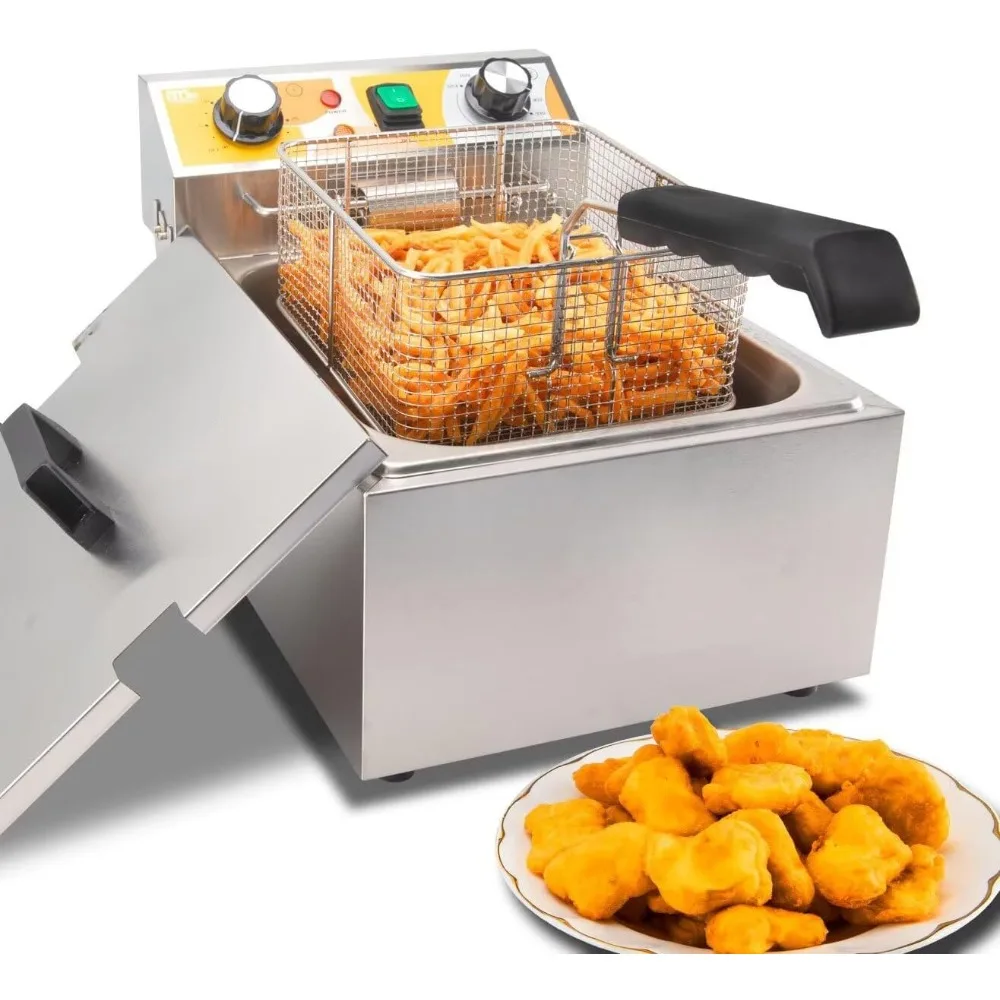6L Electric Deep Fryer, 1750W, Stainless Steel, Commercial Countertop Single Tank Oil Fryer with Frying Basket and Lid
6L Electric Deep Fryer, 1750W, Stainless Steel, Commercial Countertop Single Tank Oil Fryer with Frying Basket and Lid