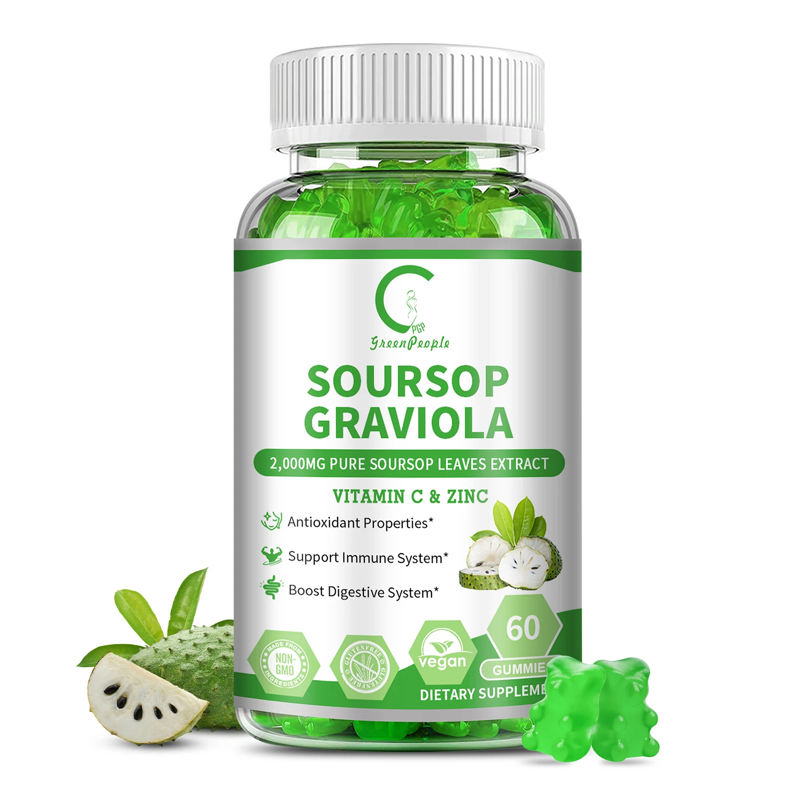 GPGP GreenPeople Soursop Gummies Support Immunity, Digestion and Skin Health Healthy Cellular Function
GPGP GreenPeople Soursop Gummies Support Immunity, Digestion and Skin Health Healthy Cellular Function