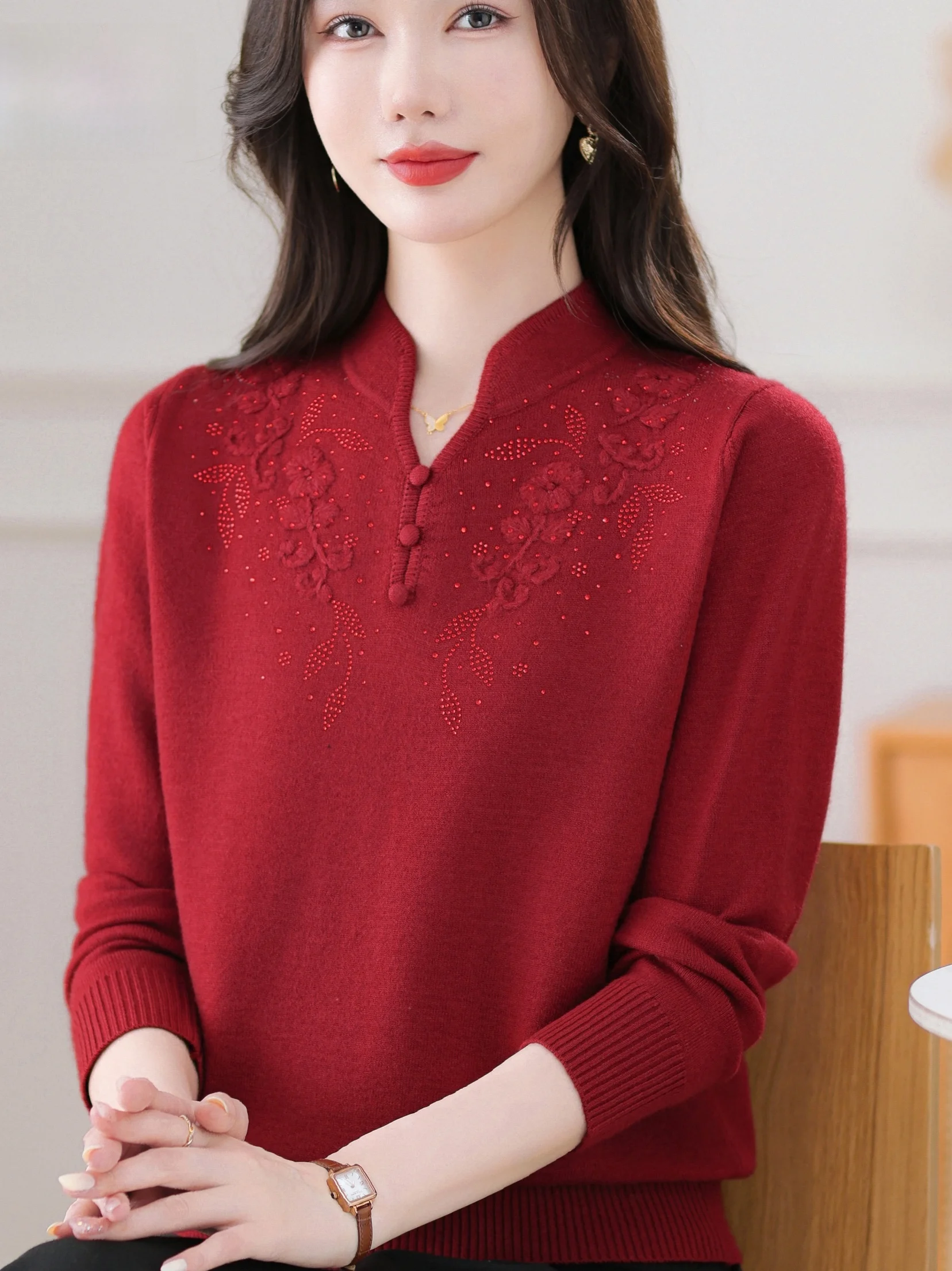 Warmth Embroidered Woolen Stand Collar Sweater Knitted Top for Middle-Aged And ly Women Faionable Base irt Mom Sle
Warmth Embroidered Woolen Stand Collar Sweater Knitted Top for Middle-Aged And ly Women Faionable Base irt Mom Sle