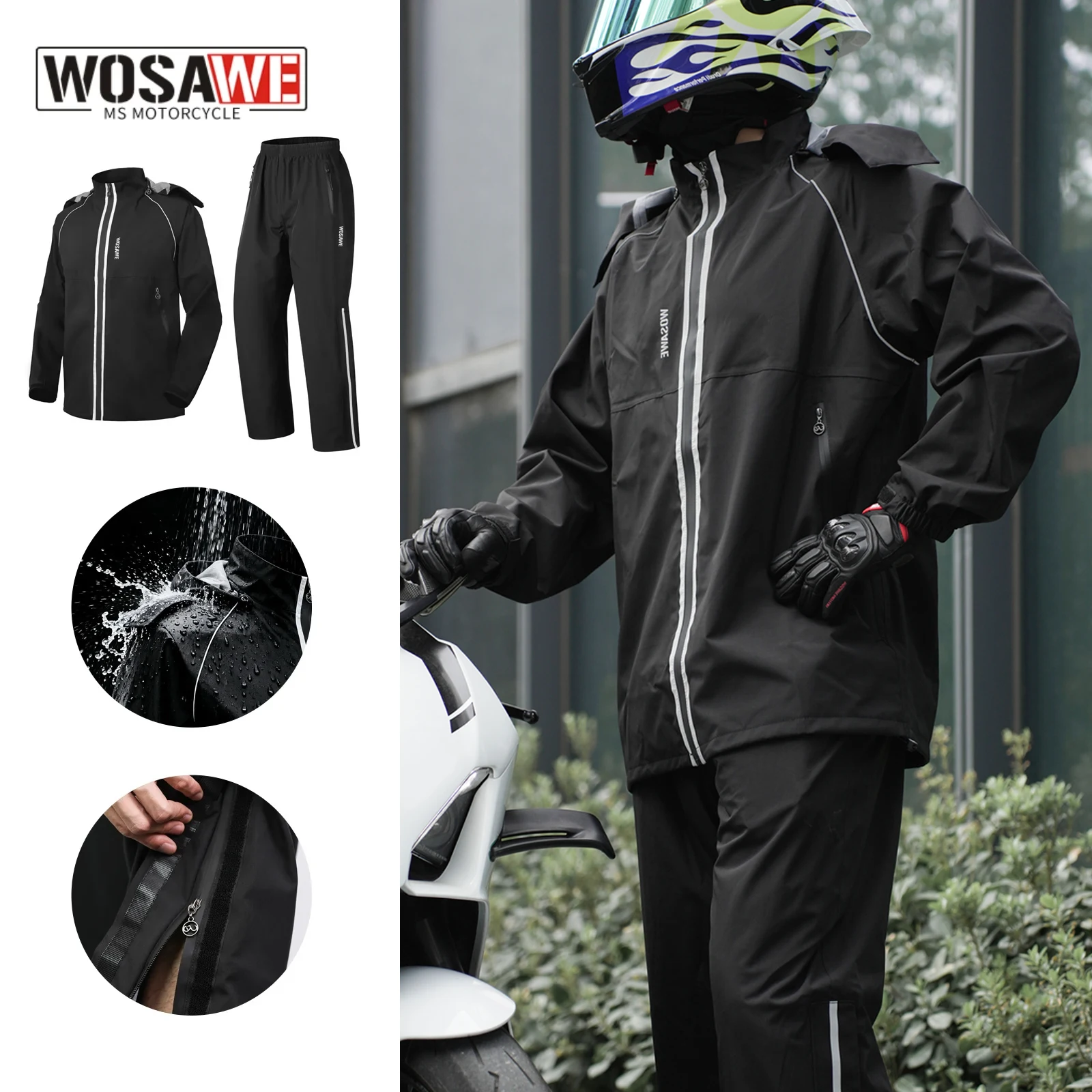 WOSAWE Motorcycle Riding Raincoat Set Raincoat Rainpants Split Men And Women's Thin Reflective Waterproof Clothing
WOSAWE Motorcycle Riding Raincoat Set Raincoat Rainpants Split Men And Women's Thin Reflective Waterproof Clothing