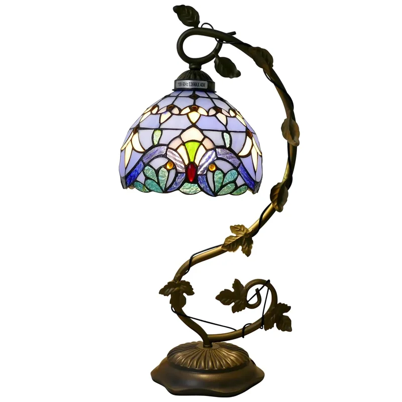Stained glass desk lamp blue sea and air style desk lightweight metal leaf base 
Stained glass desk lamp blue sea and air style desk lightweight metal leaf base