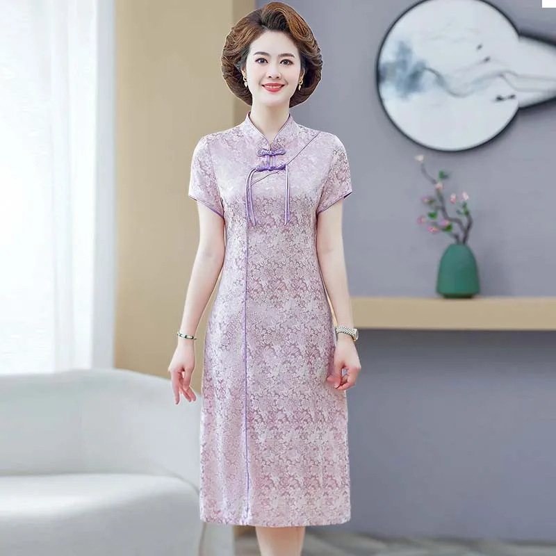 Women pink Dress Retro Elegant Silk Short Sleeve Midi Dress Floral Party Dress Chinese Female High Quality Clothing
Women pink Dress Retro Elegant Silk Short Sleeve Midi Dress Floral Party Dress Chinese Female High Quality Clothing