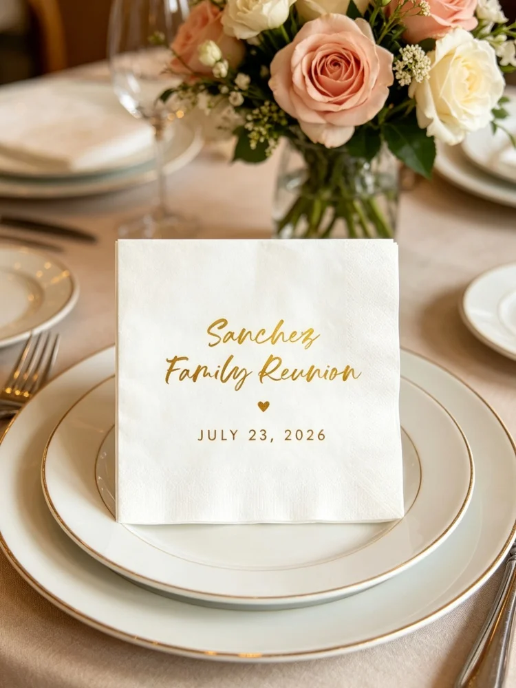 Personalized Gold Foil Family Reunion Cocktail Paper Napkins Disposable Beverage Luncheon Napkins For Family Gathering Party
Personalized Gold Foil Family Reunion Cocktail Paper Napkins Disposable Beverage Luncheon Napkins For Family Gathering Party