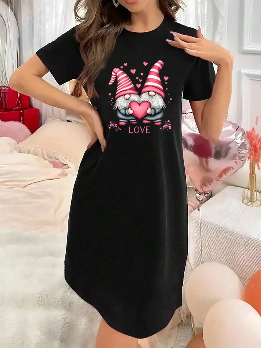 Womens Black T-Shirt Nightgown With Gnome Love Print
Womens Black T-Shirt Nightgown With Gnome Love Print