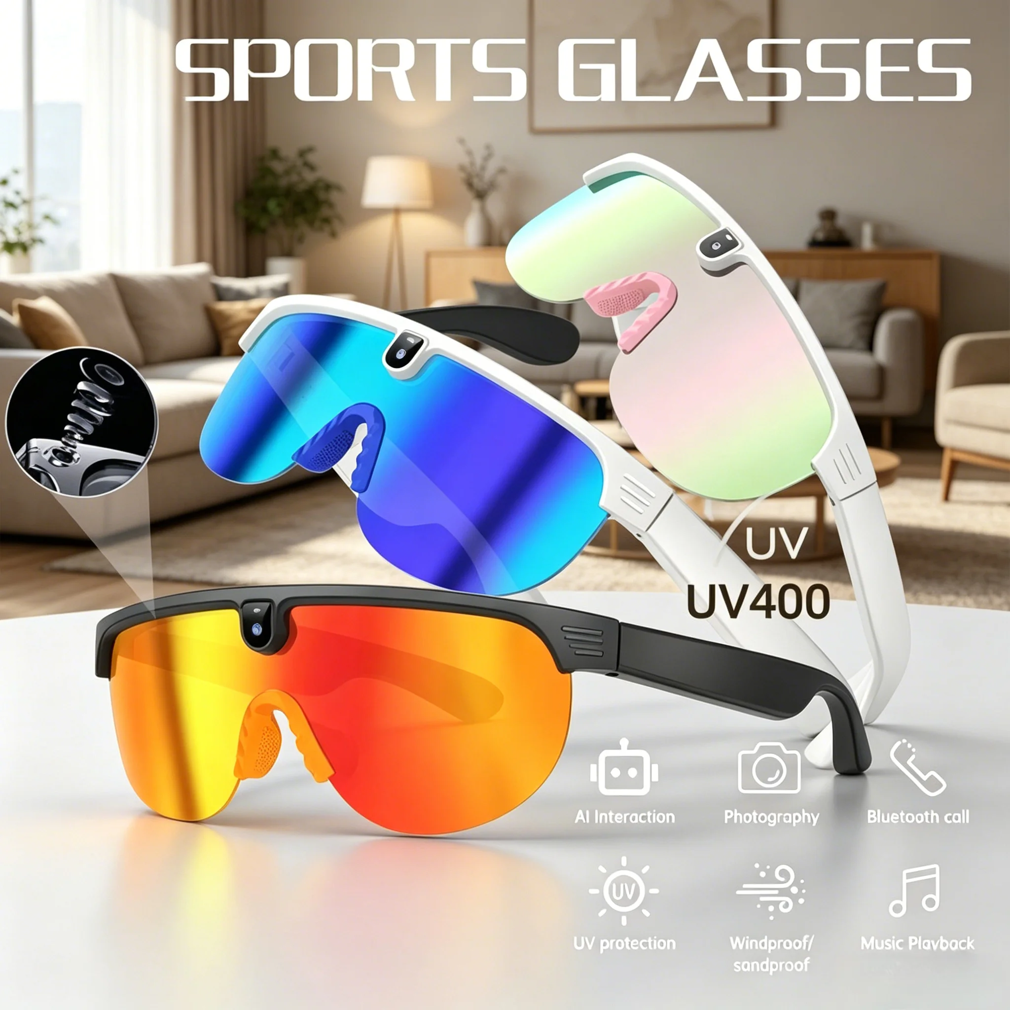 Multifunctional Sports Smart Glasses for Men Cycling Camera Video Recording Bluetooth Call Translation Music
Multifunctional Sports Smart Glasses for Men Cycling Camera Video Recording Bluetooth Call Translation Music