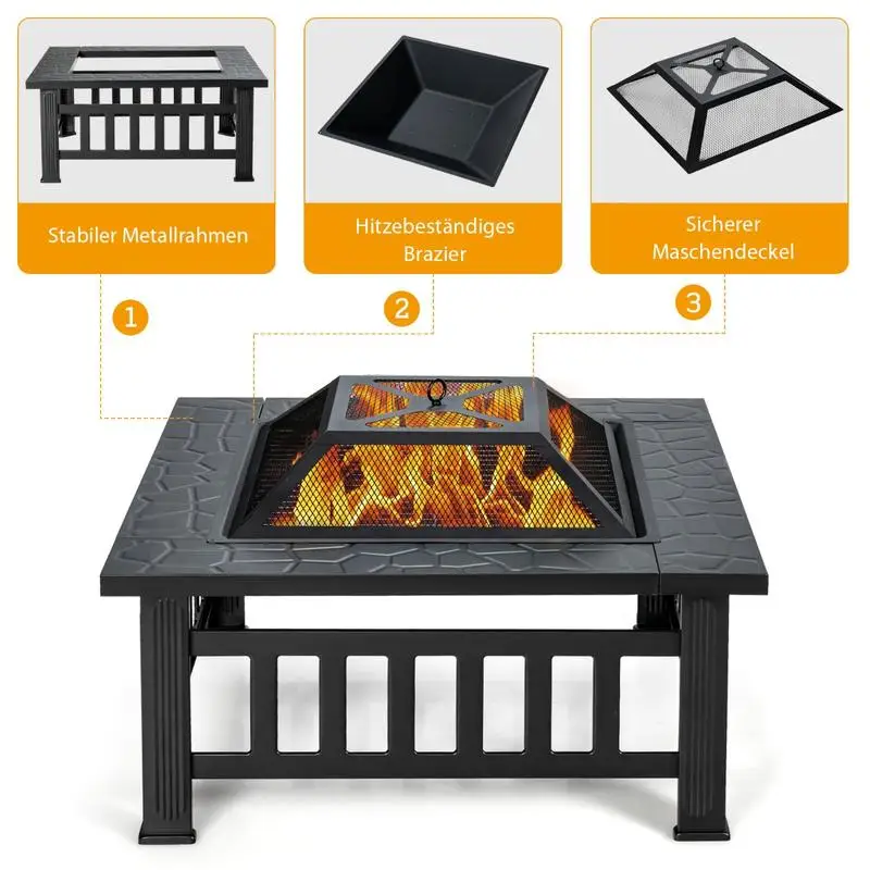 32 Inch 3 in 1 Outdoor Square Fire Pit Table with BBQ Grill and Rain Cover for Camping
32 Inch 3 in 1 Outdoor Square Fire Pit Table with BBQ Grill and Rain Cover for Camping