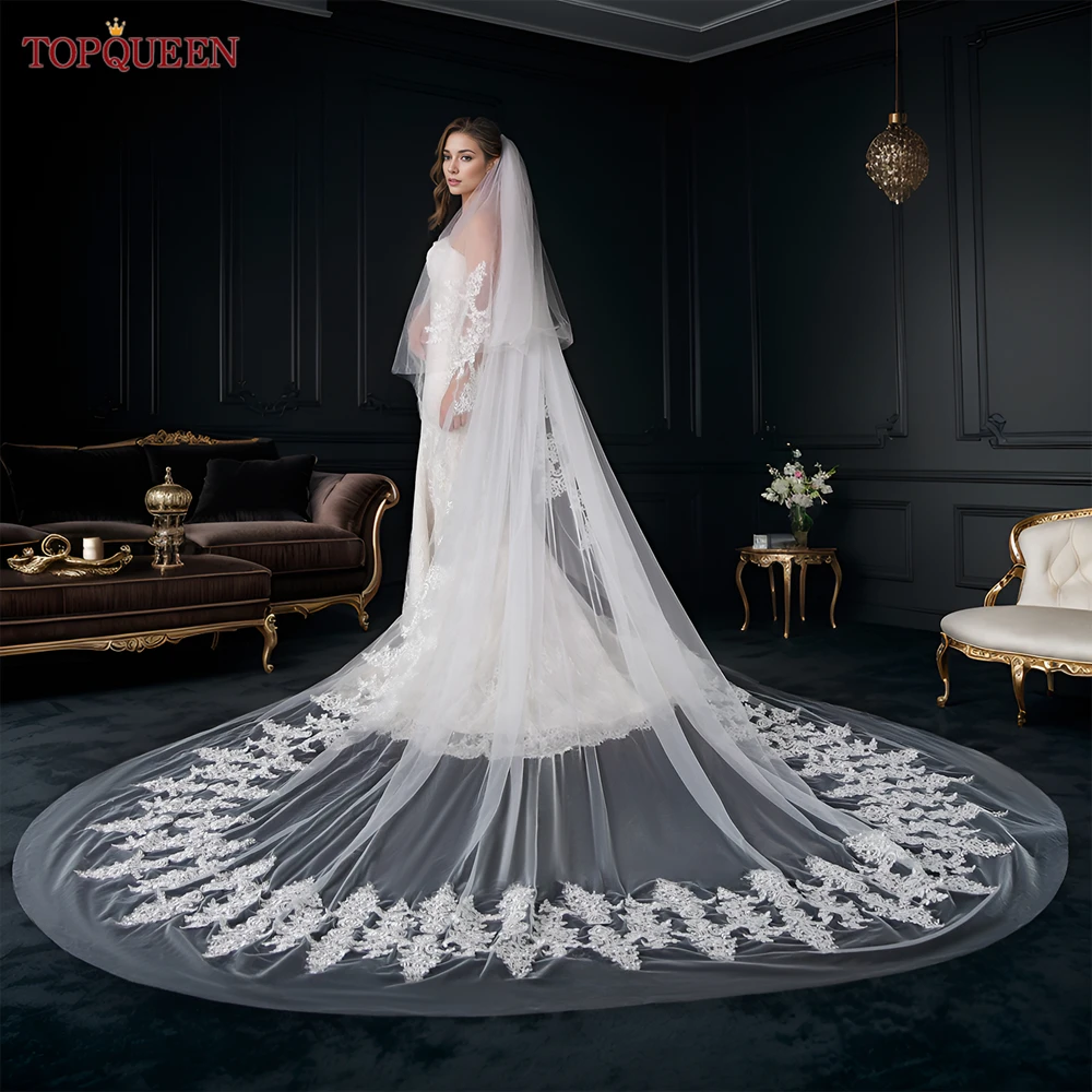 TOPQUEEN Роскошная фата длиной 3 м, кружевная соборная свадебная фальта с румянами V239
TOPQUEEN Роскошная фата длиной 3 м, кружевная соборная свадебная фальта с румянами V239