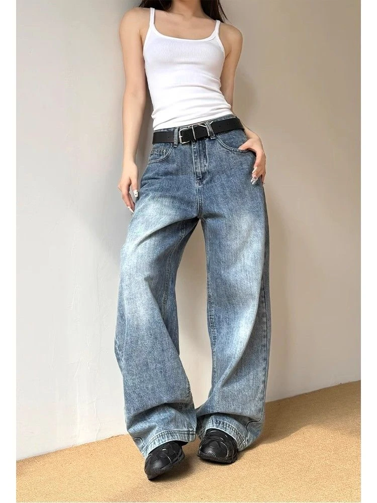 Summer Women's Large Size Vintage Blue Jeans High Waist Wide Legs Trousers Cool Girl Casual Bottoms Female Solid Color Pant 
Summer Women's Large Size Vintage Blue Jeans High Waist Wide Legs Trousers Cool Girl Casual Bottoms Female Solid Color Pant