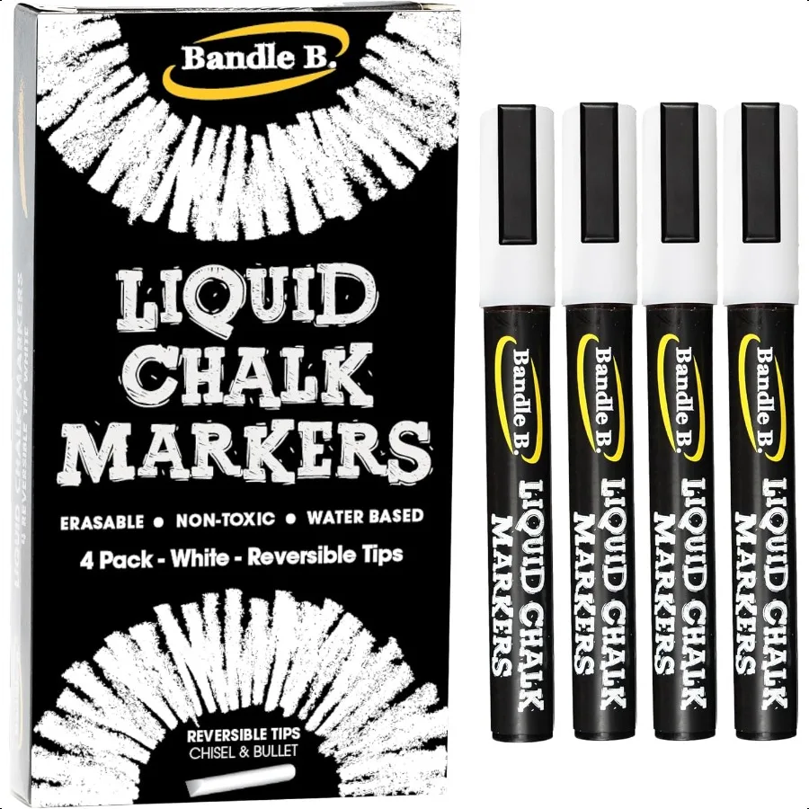 Chalk Markers 4 White Erasable NonToxic WaterBased Reversible Tips Crisp White For and GrownUps for Glass and Chalkboard Marker
Chalk Markers 4 White Erasable NonToxic WaterBased Reversible Tips Crisp White For and GrownUps for Glass and Chalkboard Marker