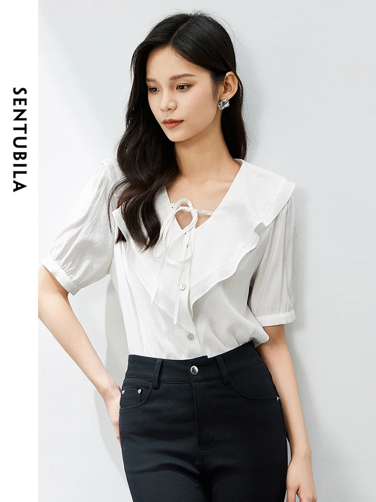 SENTUBILA Summer White Shirt Women 2024 Vintage French Ruffled Collar Short Sleeve Tie Button Up Shirts Blouses Woman 142C54802
SENTUBILA Summer White Shirt Women 2024 Vintage French Ruffled Collar Short Sleeve Tie Button Up Shirts Blouses Woman 142C54802