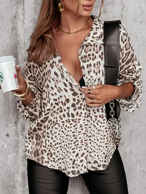 2026 Spring New Collection Leopard Print Satin Shirt with Turn-Down Collar, Single-Breasted, Roll-Up Sleeves, Loose Fit Top, Plus Size Women's Streetwear Commuter Outfit
2026 Spring New Collection Leopard Print Satin Shirt with Turn-Down Collar, Single-Breasted, Roll-Up Sleeves, Loose Fit Top, Plus Size Women's Streetwear Commuter Outfit