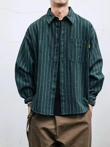 Ретро-японская мужская рубашка в полоску из хлопка и льна, летняя тонкая свободная повседневная рубашка, весенне-осенняя верхняя одежда с длинным рукавом
Ретро-японская мужская рубашка в полоску из хлопка и льна, летняя тонкая свободная повседневная рубашка, весенне-осенняя верхняя одежда с длинным рукавом