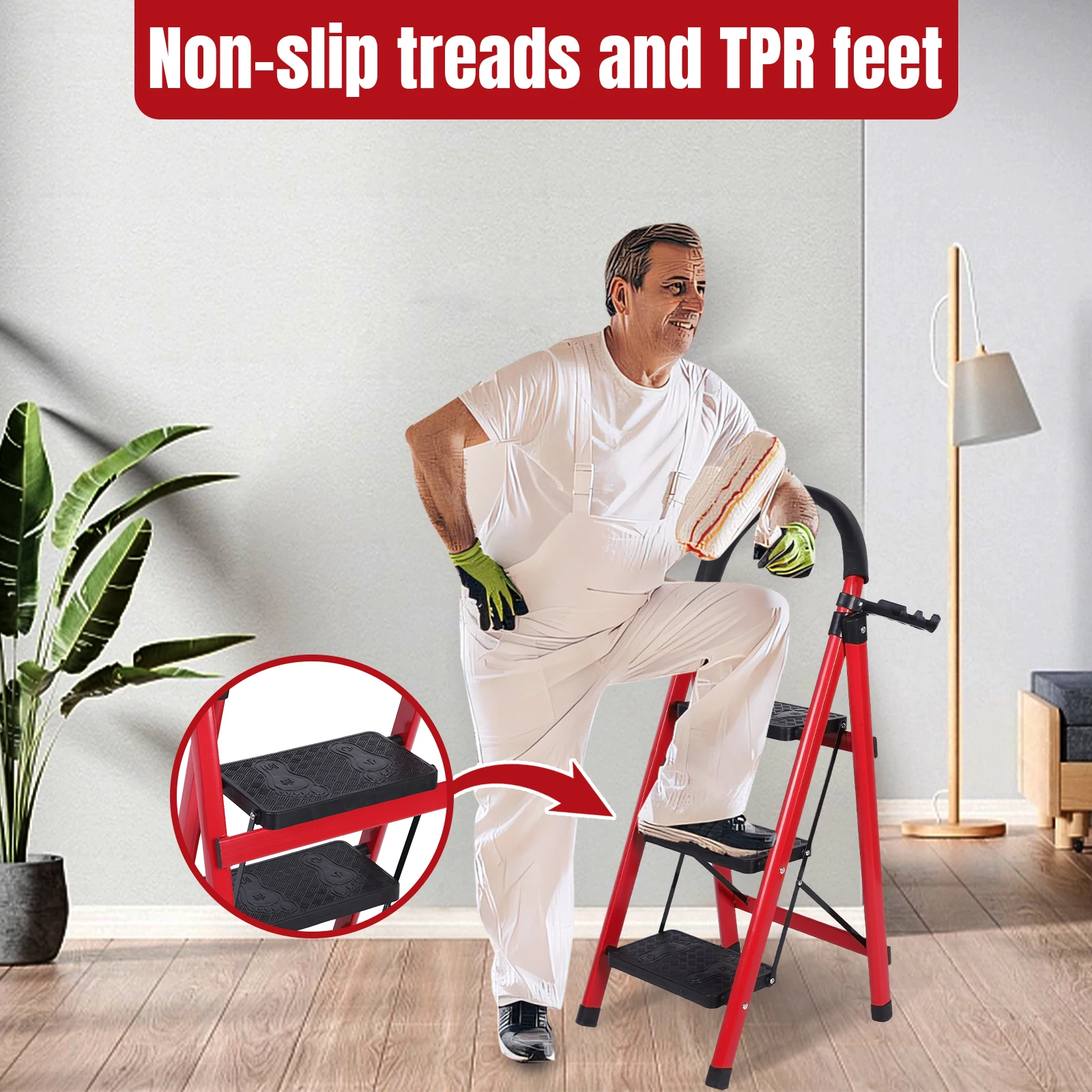 3 Step Folding Ladder Sturdy Steel Ladder 330LBS Capacity W/Hand Rail Sturdy& Portable Stepping Stools for Home RV Outdoor
3 Step Folding Ladder Sturdy Steel Ladder 330LBS Capacity W/Hand Rail Sturdy& Portable Stepping Stools for Home RV Outdoor
