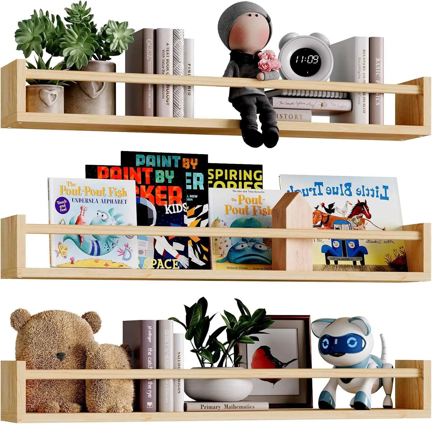 Nursery Book Shelves, 23.6 Inch Floating Bookshelves for Wall Set of 3, Baby Nursery Decor, Solid Wood Wall Mounted She
Nursery Book Shelves, 23.6 Inch Floating Bookshelves for Wall Set of 3, Baby Nursery Decor, Solid Wood Wall Mounted She