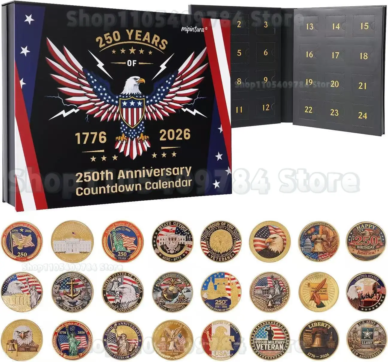 2026 USA 250th Anniversary Countdown Calendar with 24pcs Commemorative Coins Advent Gift Set for History Collectors
2026 USA 250th Anniversary Countdown Calendar with 24pcs Commemorative Coins Advent Gift Set for History Collectors