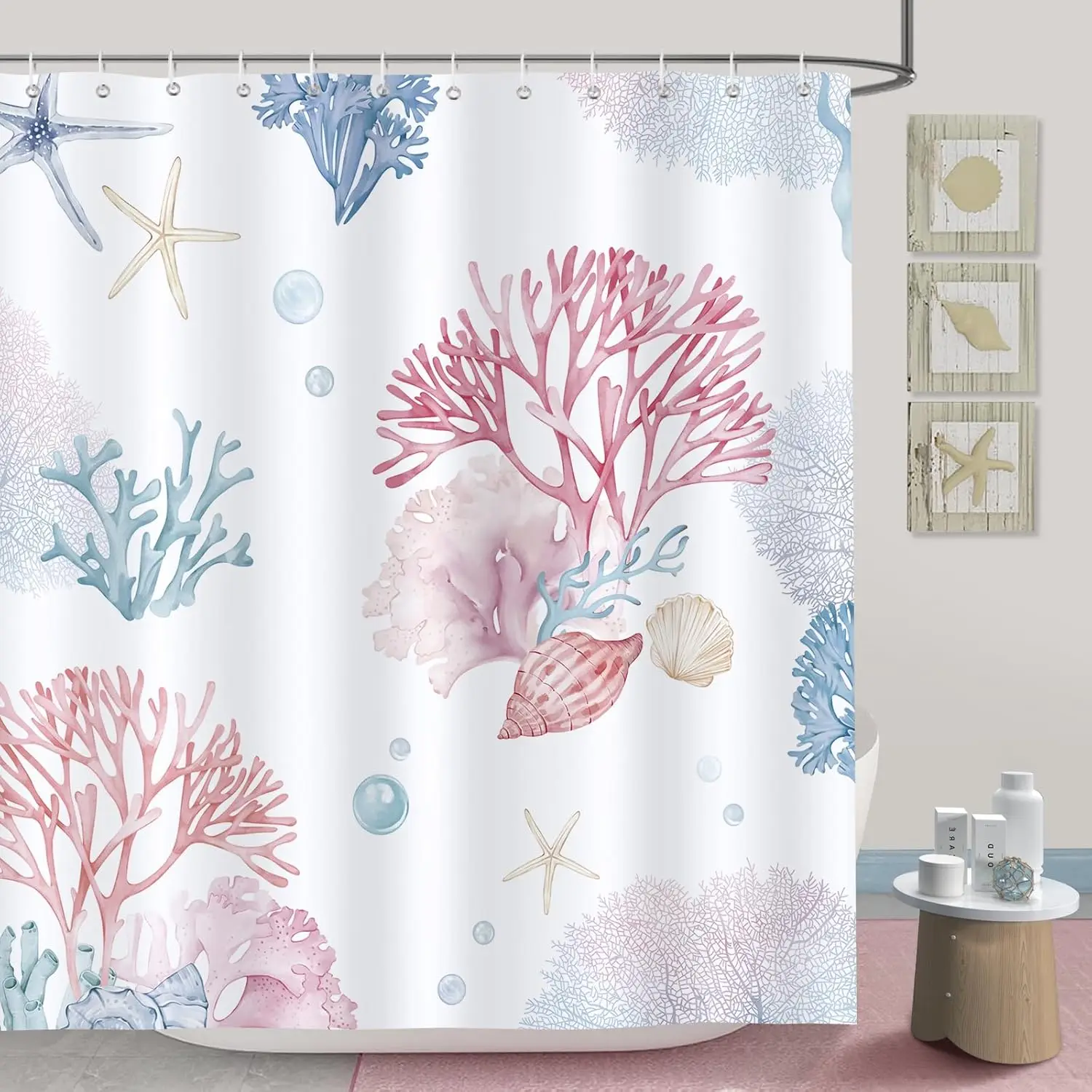 Пляжная занавеска для душа с коралловым морским коньком и морской звездой на тему океана, водонепроницаемая занавеска для ванной комнаты из полиэфирной ткани с 12 крючками 
Пляжная занавеска для душа с коралловым морским коньком и морской звездой на тему океана, водонепроницаемая занавеска для ванной комнаты из полиэфирной ткани с 12 крючками