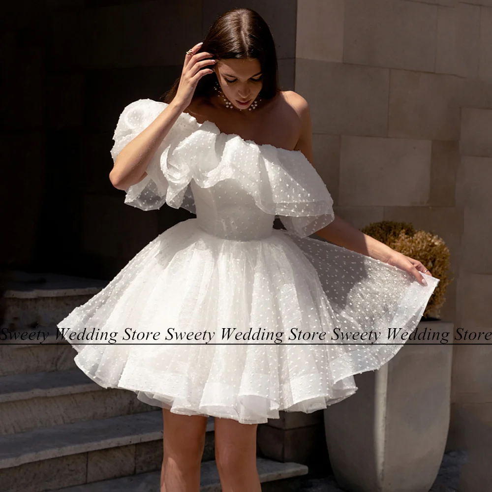 Sexy Civil Wedding Dress Ruffles One Shoulder Puff Little White Dresses Dot Tulle Corset Short Bridal Gown Vestidos De Novia
Sexy Civil Wedding Dress Ruffles One Shoulder Puff Little White Dresses Dot Tulle Corset Short Bridal Gown Vestidos De Novia