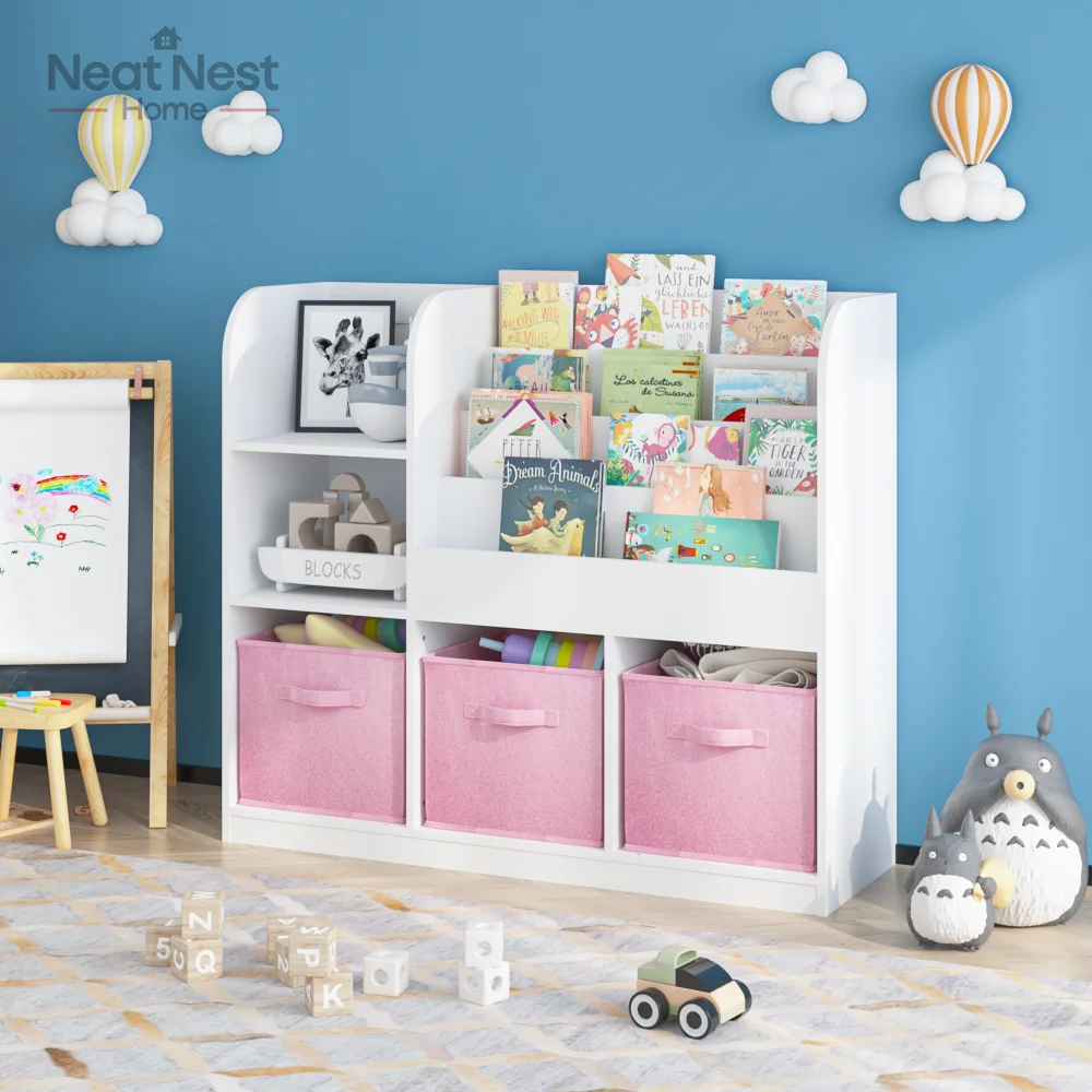Kids Bookcase and Bookshelf, Multifunctional Bookcase with 3 Collapsible Drawers, Bookcase Display Stand, Toy Storage Organizer
Kids Bookcase and Bookshelf, Multifunctional Bookcase with 3 Collapsible Drawers, Bookcase Display Stand, Toy Storage Organizer