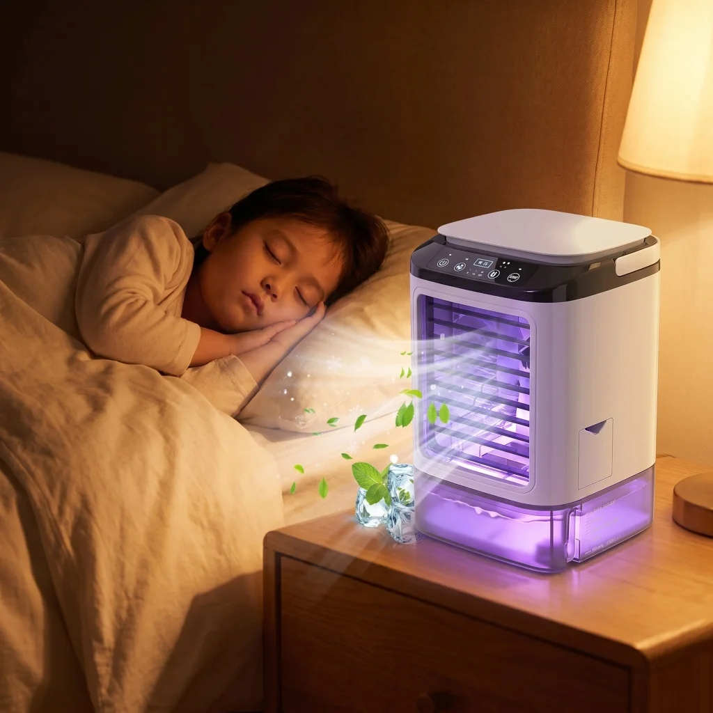 Portable Air Conditioner Fan Desktop USB Chargeable Mini 3 Gear Mute Air Cooler Desktop Electric Fan for Home Office Cooling and Humidifying with 7-colored Ambient Lighting
Portable Air Conditioner Fan Desktop USB Chargeable Mini 3 Gear Mute Air Cooler Desktop Electric Fan for Home Office Cooling and Humidifying with 7-colored Ambient Lighting