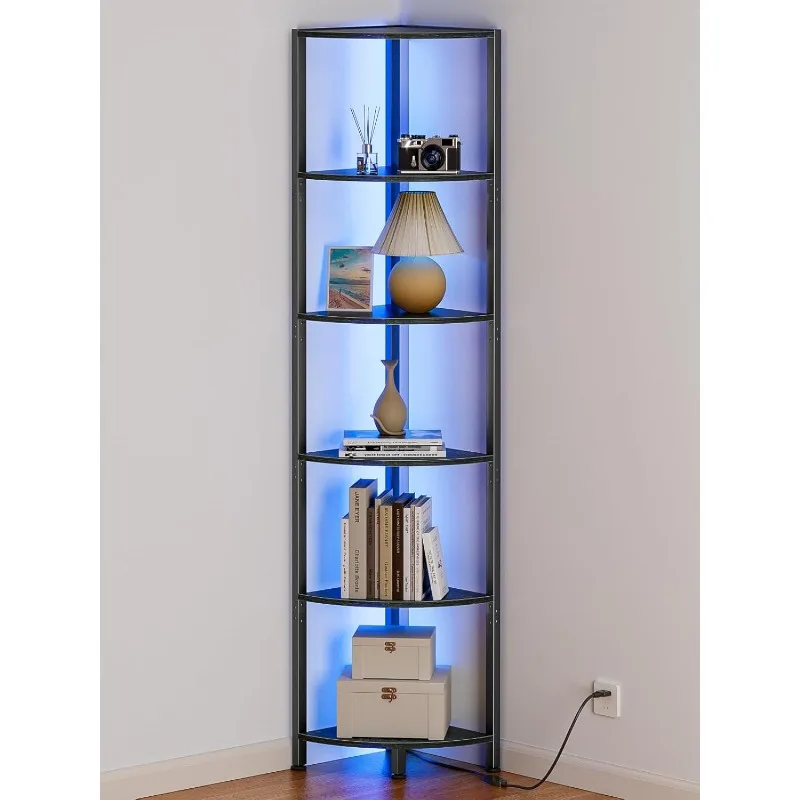 6 Tier Corner Shelf with LED Light, 67.5” Tall Standing Shelf Organizer, Black Narrow Bookshelf with Storage Rack for W
6 Tier Corner Shelf with LED Light, 67.5” Tall Standing Shelf Organizer, Black Narrow Bookshelf with Storage Rack for W