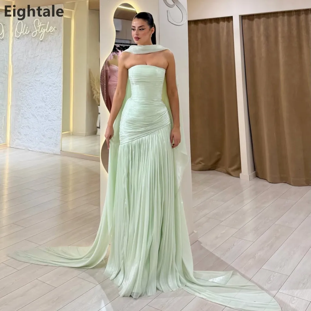 Eightale 2026 Mint Green Strapless Cape Evening Dress Pleated Shimmer Chiffon Floor Length Dubai Formal Party Gown Custom
Eightale 2026 Mint Green Strapless Cape Evening Dress Pleated Shimmer Chiffon Floor Length Dubai Formal Party Gown Custom