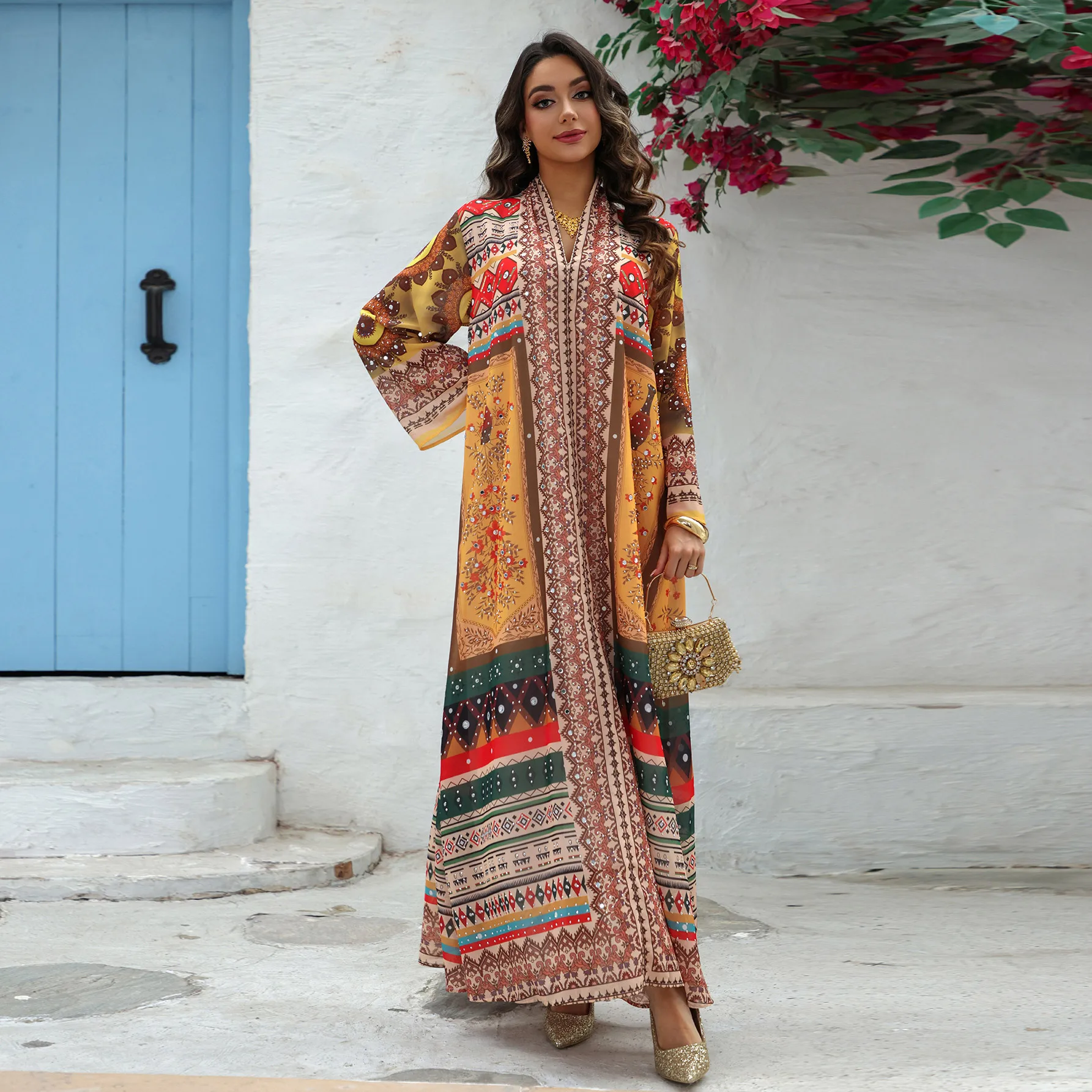 Ab482 Summer Ethnic Print Vacation Chiffon Long Dress With Printed Rhinestones Fashionable Women's Dress Islam Elegant
Ab482 Summer Ethnic Print Vacation Chiffon Long Dress With Printed Rhinestones Fashionable Women's Dress Islam Elegant