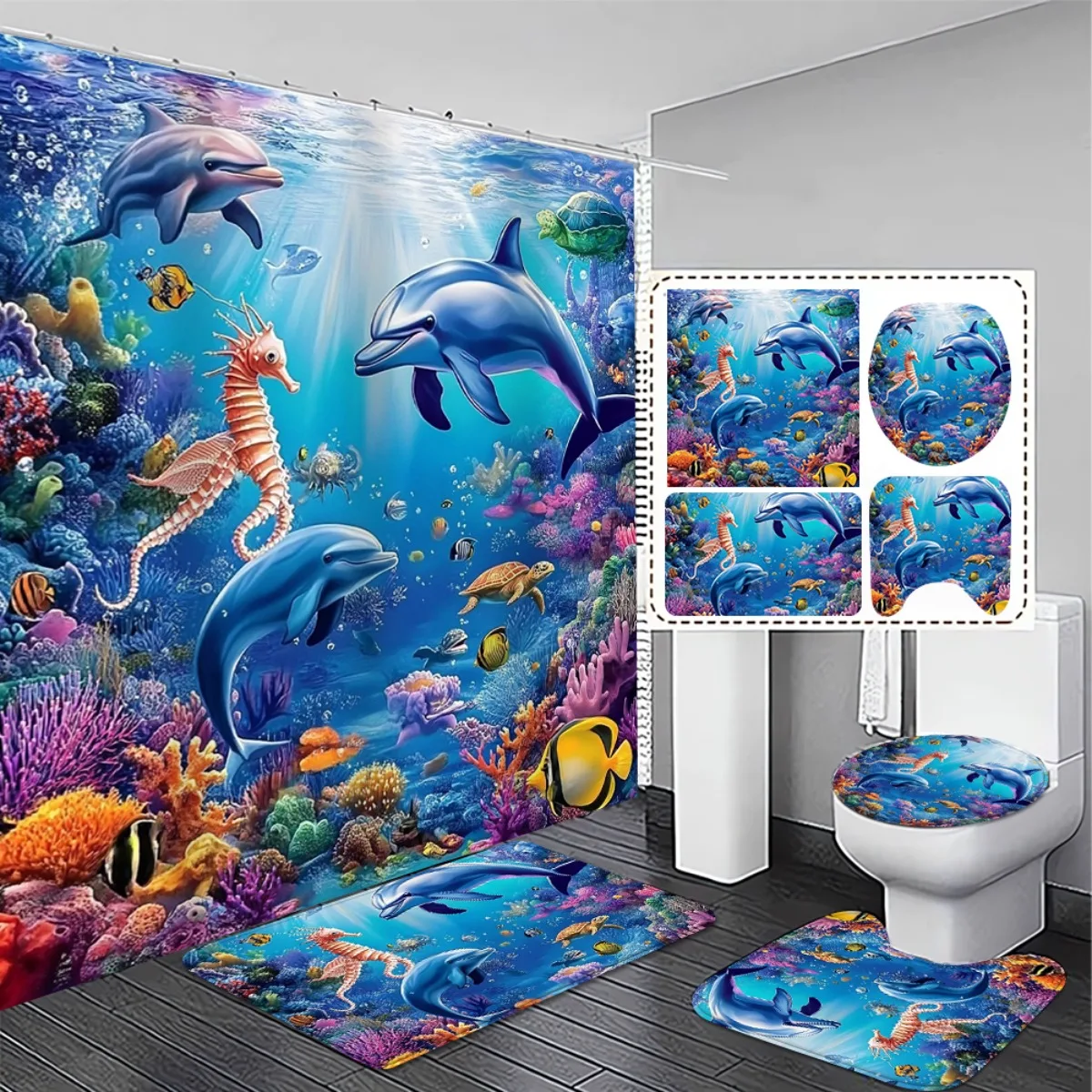 O1Pc cean Themed Shower Curtain Set 1 3 4pcs 2D Flat Non Slip Bath Mat Underwater Dolphins Coral Reef Home Decor Gift 180x180 cm
O1Pc cean Themed Shower Curtain Set 1 3 4pcs 2D Flat Non Slip Bath Mat Underwater Dolphins Coral Reef Home Decor Gift 180x180 cm