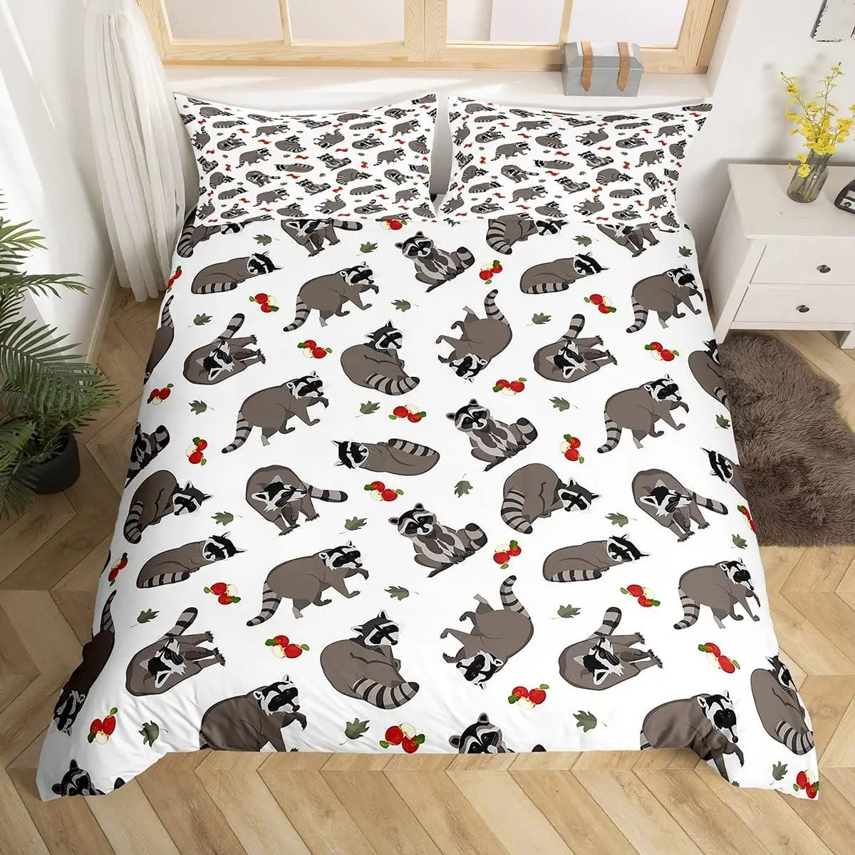Cute Raccoons Duvet Cover Set Single Size Grey Bedding Set With 1 Pillowcase Cartoon Raccoon Lovely Apples Leaves
Cute Raccoons Duvet Cover Set Single Size Grey Bedding Set With 1 Pillowcase Cartoon Raccoon Lovely Apples Leaves