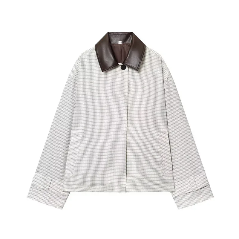 Women's Coat 2025 Autumn New Style white Plaid Long Sleeve Faux Leather Collar Decorative Short Windbreaker Jacket Casual
Women's Coat 2025 Autumn New Style white Plaid Long Sleeve Faux Leather Collar Decorative Short Windbreaker Jacket Casual