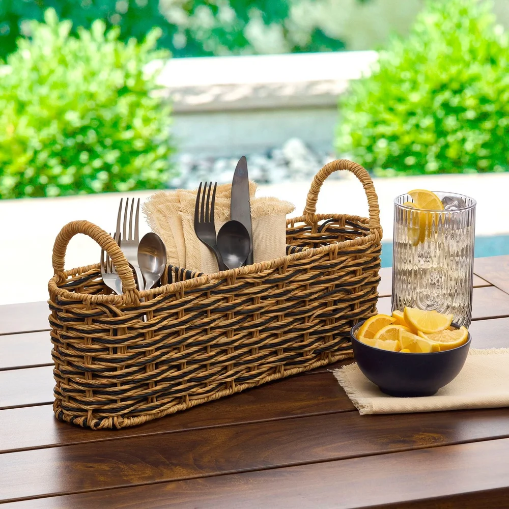 Handwoven Rattan Oval Caddy Set 2 Pack Storage Basket with Divided Compartments Kitchen Patio Dining Essentials
Handwoven Rattan Oval Caddy Set 2 Pack Storage Basket with Divided Compartments Kitchen Patio Dining Essentials