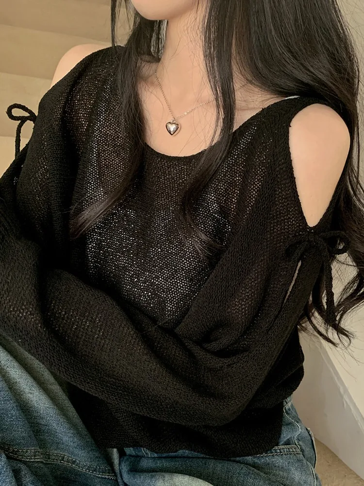 Chic Summer Loose oulder Slit Long Sve Knitted Top Thin Overhead Sweater Women's Faionable Korean Sle Polyester Fiber
Chic Summer Loose oulder Slit Long Sve Knitted Top Thin Overhead Sweater Women's Faionable Korean Sle Polyester Fiber