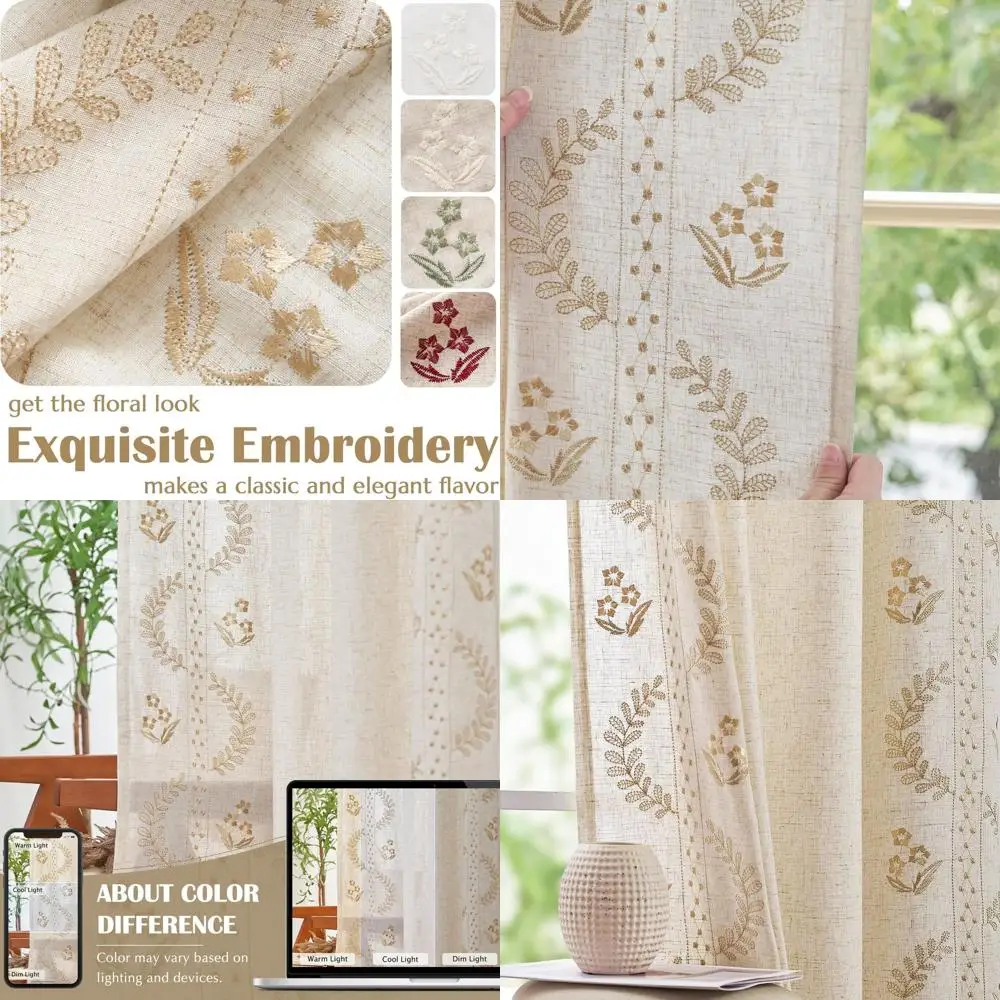 Beige Linen Blend Floral Curtains, 90 Length, Embroidered Farmhouse Style, Set of 2 Panels for Bedroom & Living Room
Beige Linen Blend Floral Curtains, 90 Length, Embroidered Farmhouse Style, Set of 2 Panels for Bedroom & Living Room