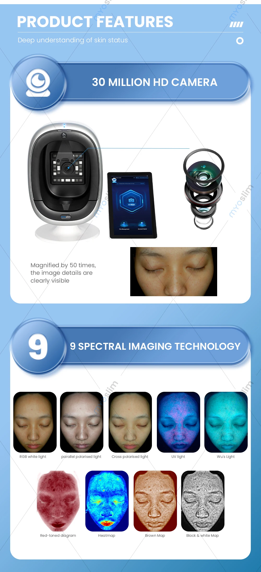 Myoslim O1 3D AI Facial Skin Analyzer Detection Skin Problem Diagnosis 8 Spectrum Professional Analysis Beauty Salon Equipment
Myoslim O1 3D AI Facial Skin Analyzer Detection Skin Problem Diagnosis 8 Spectrum Professional Analysis Beauty Salon Equipment