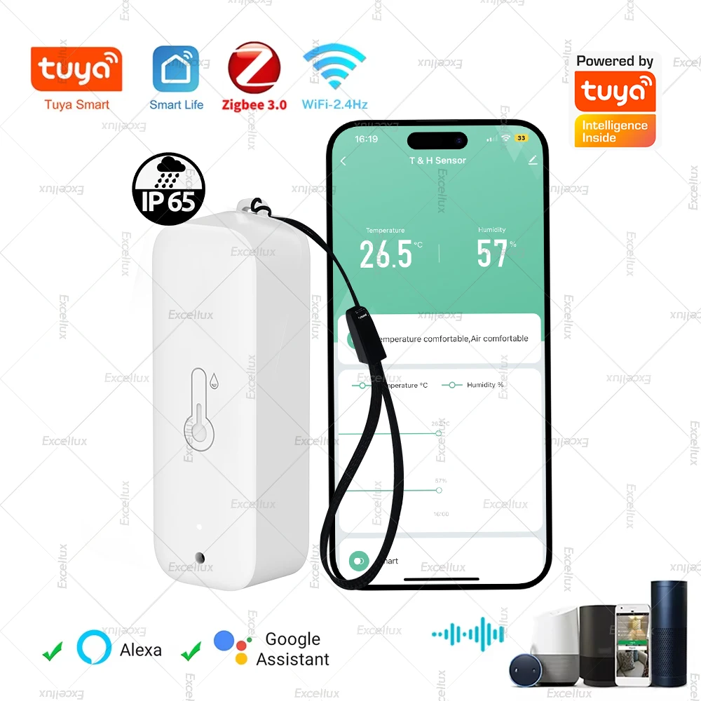 Умный датчик температуры и влажности IP65 Tuya, Wi-Fi или Zigbee, водонепроницаемый гигрометр-термометр, работает с Alexa и Google Home Voice
Умный датчик температуры и влажности IP65 Tuya, Wi-Fi или Zigbee, водонепроницаемый гигрометр-термометр, работает с Alexa и Google Home Voice