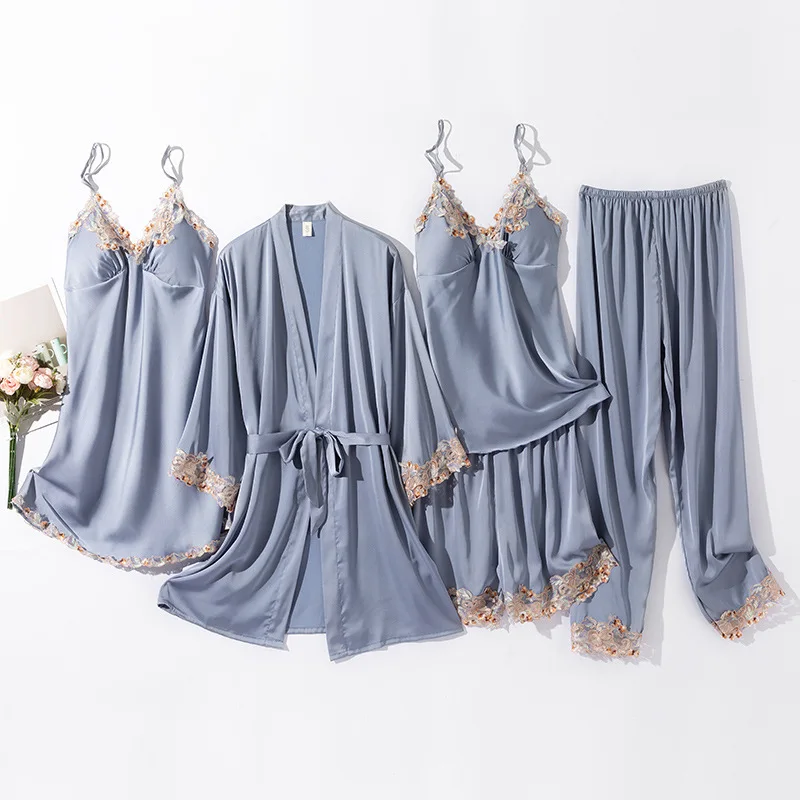 New Female Pajamas Sleepwear Five-Piece Set Spring Summer Bathrobe Nightgown Sexy Lace Lingerie Loose Silk Satin Lounge Wear
New Female Pajamas Sleepwear Five-Piece Set Spring Summer Bathrobe Nightgown Sexy Lace Lingerie Loose Silk Satin Lounge Wear