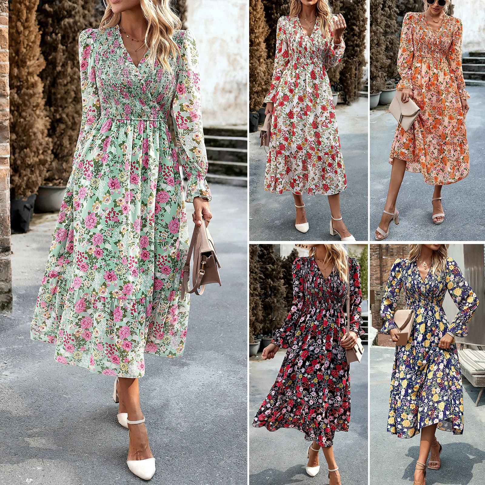 Chiffon Floral Printed Vintage Midi Dresses 2023 New Autumn Elegant Casual V Neck Long Sleeve High Waist A Line Skirts For Women
Chiffon Floral Printed Vintage Midi Dresses 2023 New Autumn Elegant Casual V Neck Long Sleeve High Waist A Line Skirts For Women