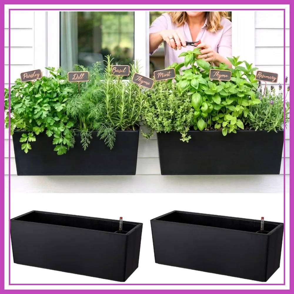 Self-Watering Window Planter Box with Bracket, 20 Inch, Black, 2 Pack for Indoor/Outdoor Vertical Garden
Self-Watering Window Planter Box with Bracket, 20 Inch, Black, 2 Pack for Indoor/Outdoor Vertical Garden