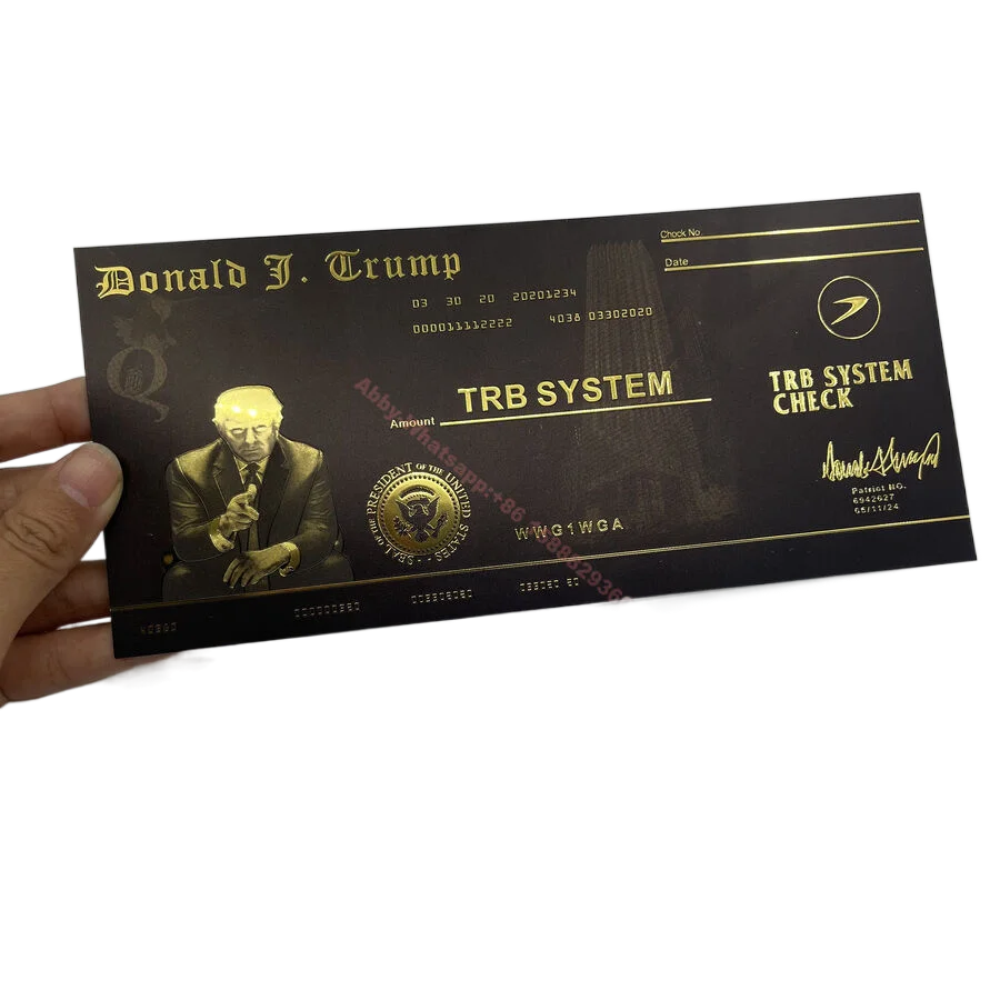 Custom black trb checks Donald J. Trump checks Banknote US president trump Patriot card Ticket for fans Collection
Custom black trb checks Donald J. Trump checks Banknote US president trump Patriot card Ticket for fans Collection