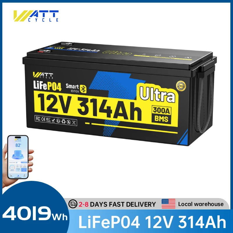 Wattcycle 12V 314Ah Ultra LiFePO4 Battery With 300A BMS with Bluetooth 4019Wh Energy For RV/ Marine/ UPS/ Home storage/ Off-grid
Wattcycle 12V 314Ah Ultra LiFePO4 Battery With 300A BMS with Bluetooth 4019Wh Energy For RV/ Marine/ UPS/ Home storage/ Off-grid